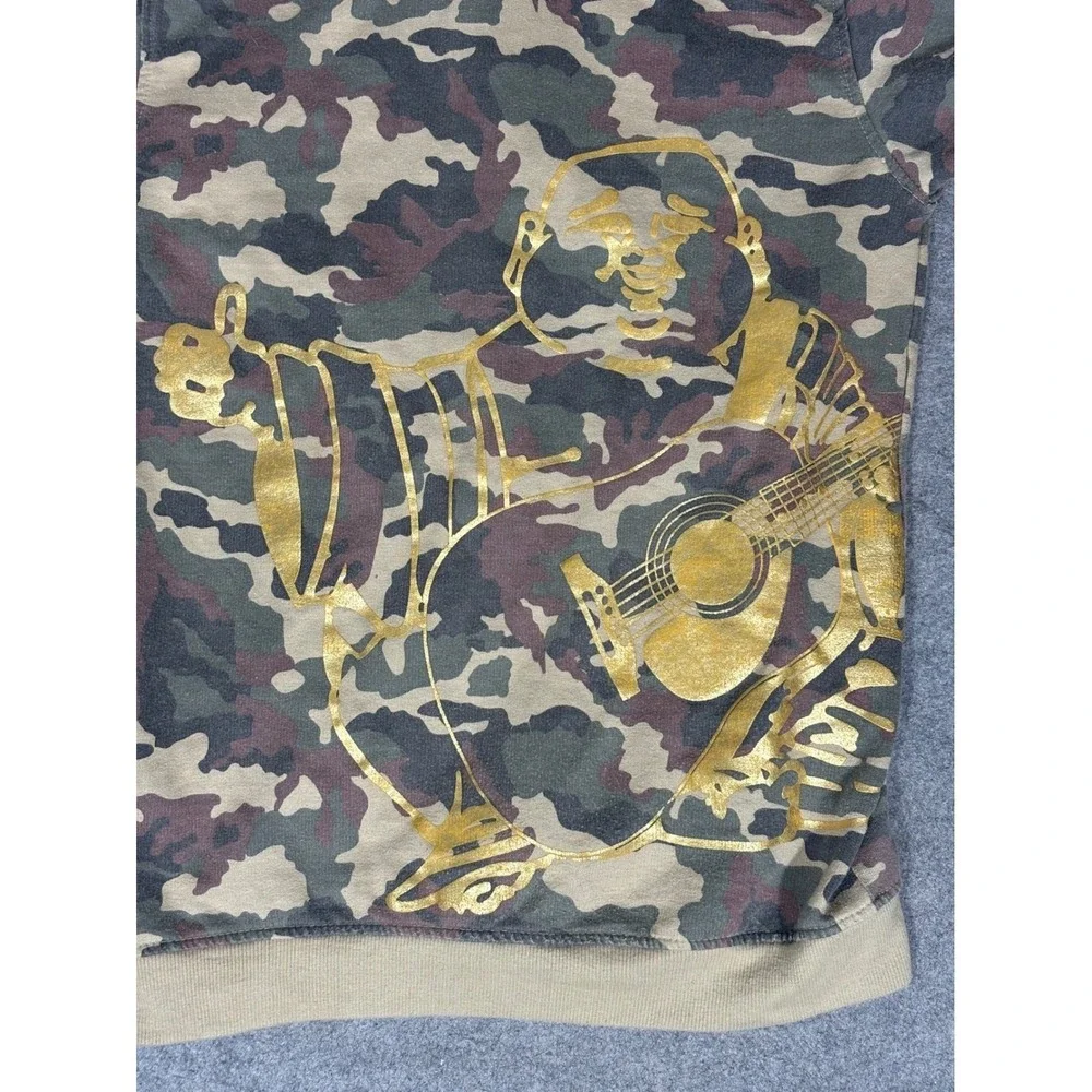 True Religion Mens Camo Full Zip Hoodie Gold Horseshoe Logo‎ Green Brown Medium